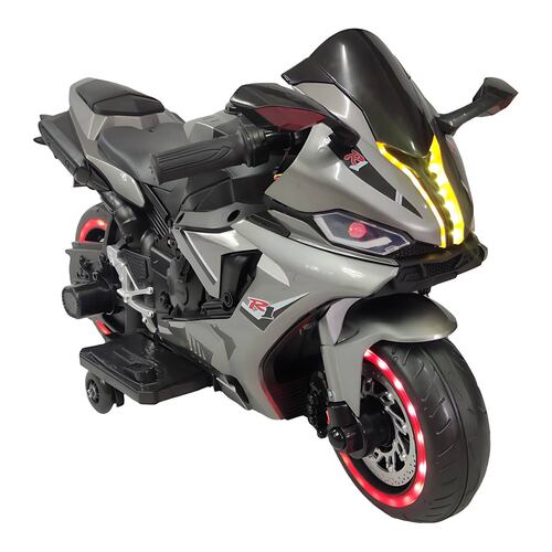 Motocicleta Montable Eléctrica Tres Ruedas Luz LED 12v  - Gris.