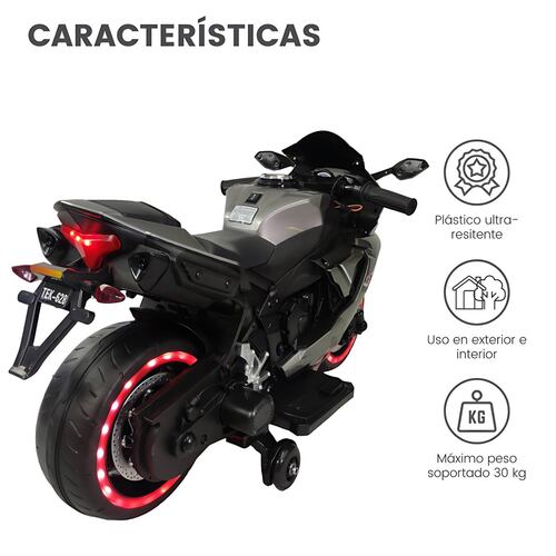 Motocicleta Montable Eléctrica Tres Ruedas Luz LED 12v  - Gris.