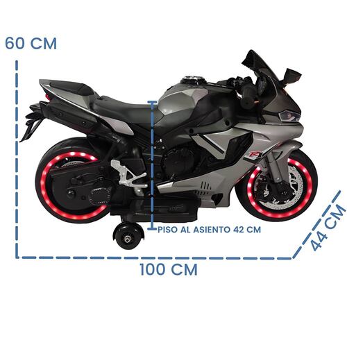 Motocicleta Montable Eléctrica Tres Ruedas Luz LED 12v  - Gris.