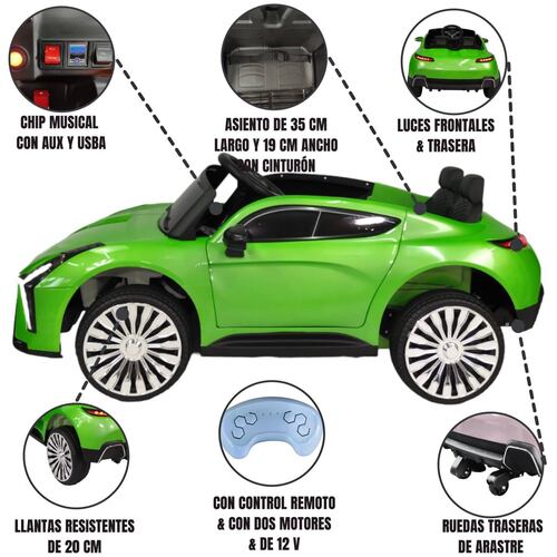 Montable para niños electrico control remoto luz Verde Lambo  - Verde.