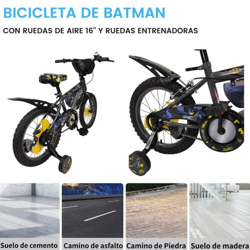 Bicicleta para Niños Rodada 16 Batman con Llantas Entrenadoras  - Negro.