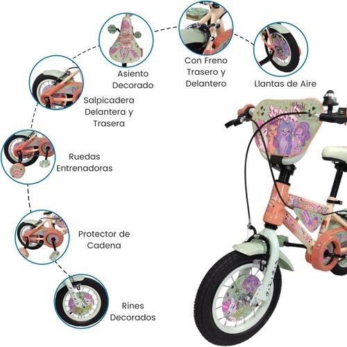 Bicicleta para Niños Rodada 12 My Little Ponny Llantas Entrenadoras  - Rosa.