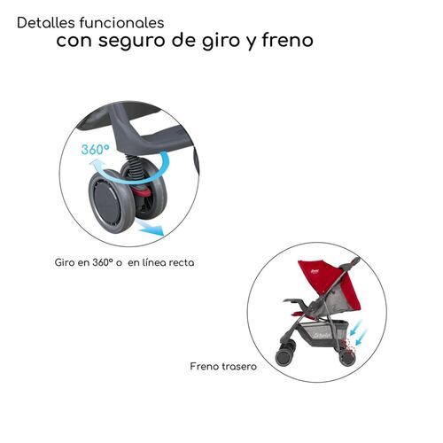 Carriola para Bebe Ultra Plegable Con Charola,6 a 24 meses 15kg  - Rojo.