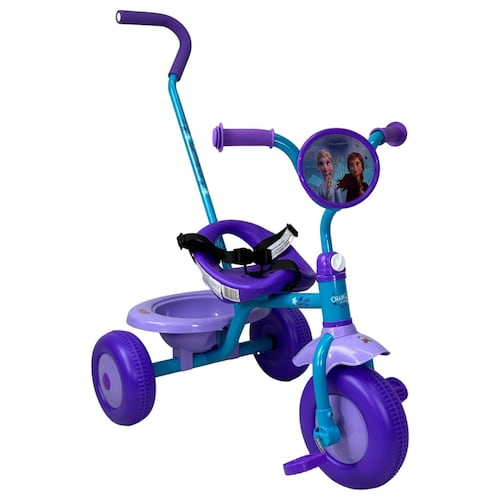 Triciclo para Niños Frozen Bastón con Cinturon 3 puntos, Canasta  - Azul.