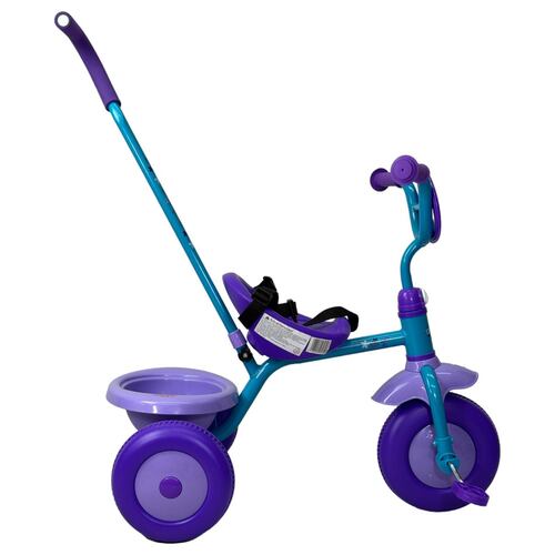 Triciclo para Niños Frozen Bastón con Cinturon 3 puntos, Canasta  - Azul.