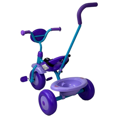 Triciclo para Niños Frozen Bastón con Cinturon 3 puntos, Canasta  - Azul.
