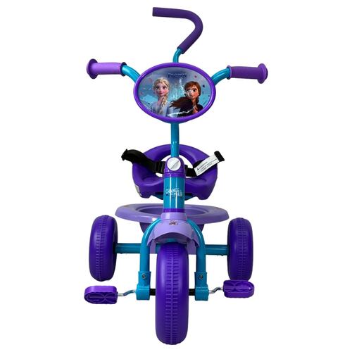 Triciclo para Niños Frozen Bastón con Cinturon 3 puntos, Canasta  - Azul.