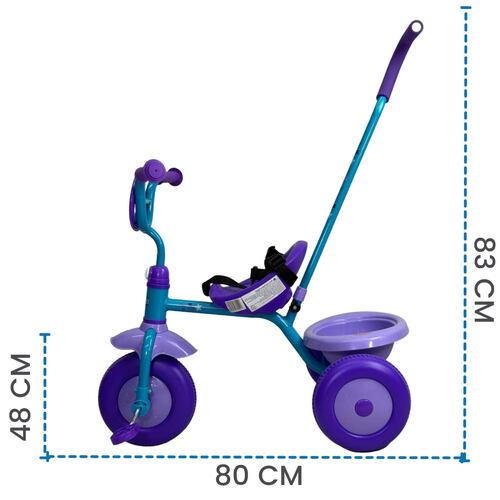 Triciclo para Niños Frozen Bastón con Cinturon 3 puntos, Canasta  - Azul.