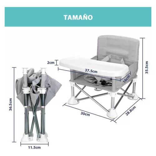Silla Alta para Bebe Periquera Portatil Elevador Viaje Plegable  - Gris.