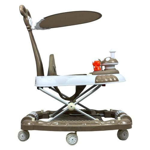 Andadera para Bebe Caminadora Plegable 3en1 Juguetero Musical Mecedora Hongo  - Marrón.