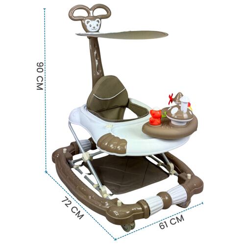Andadera para Bebe Caminadora Plegable 3en1 Juguetero Musical Mecedora Hongo  - Marrón.
