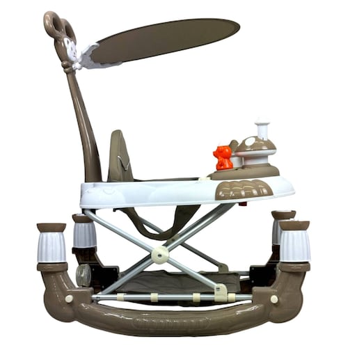Andadera para Bebe Caminadora Plegable 3en1 Juguetero Musical Mecedora Hongo  - Marrón.