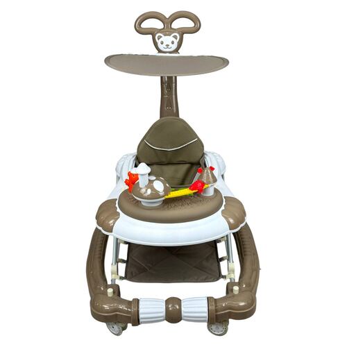 Andadera para Bebe Caminadora Plegable 3en1 Juguetero Musical Mecedora Hongo  - Marrón.