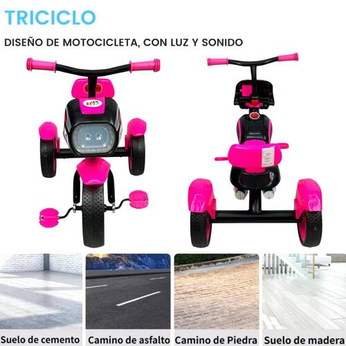 Triciclo para Niños diseño de Motocicleta y Con Luz y Sonido  - Rosa.