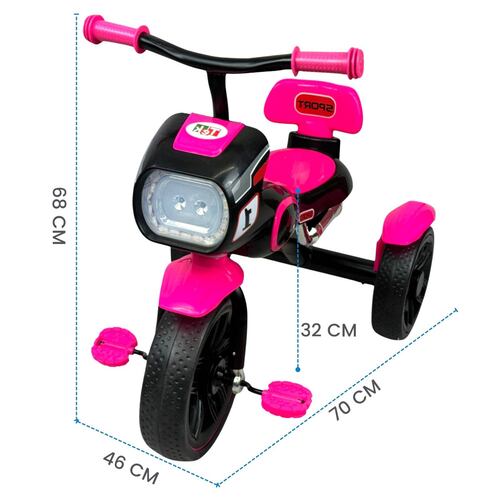 Triciclo para Niños diseño de Motocicleta y Con Luz y Sonido  - Rosa.