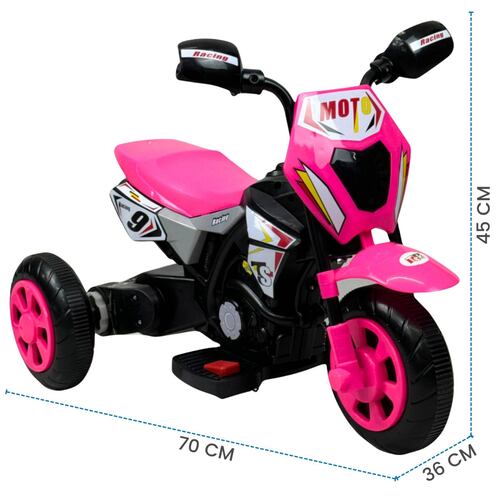 Motocicleta Montable para Niños 3 Ruedas Sonido,luz 6V  - Rosa.