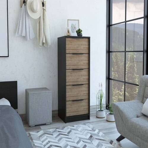 COMODA 5 CAJONES KAIA COLOR CHOCOLATE Y MIEL MARCA EXCELSIOR.