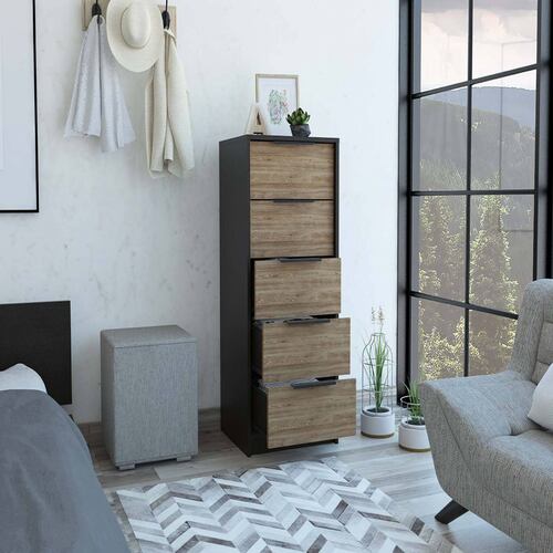 COMODA 5 CAJONES KAIA COLOR CHOCOLATE Y MIEL MARCA EXCELSIOR.