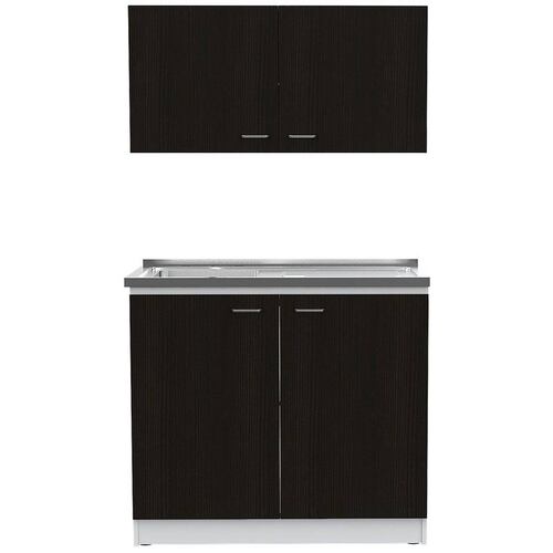 MODULO DE COCINA CON TARJA MODELO NAPOLES MARCA EXCELSIOR COLOR BLANCO CON PUERTAS COLOR CHOCOLATE