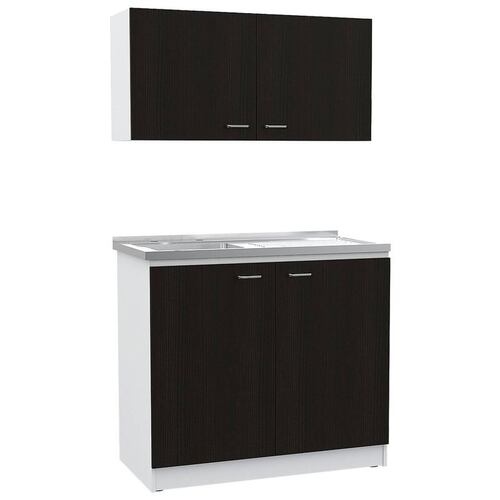 MODULO DE COCINA CON TARJA MODELO NAPOLES MARCA EXCELSIOR COLOR BLANCO CON PUERTAS COLOR CHOCOLATE