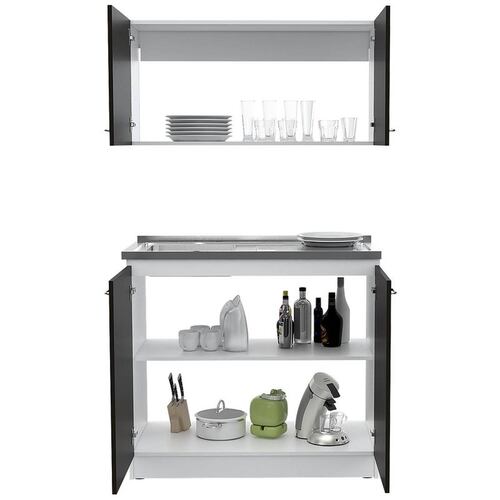 MODULO DE COCINA CON TARJA MODELO NAPOLES MARCA EXCELSIOR COLOR BLANCO CON PUERTAS COLOR CHOCOLATE