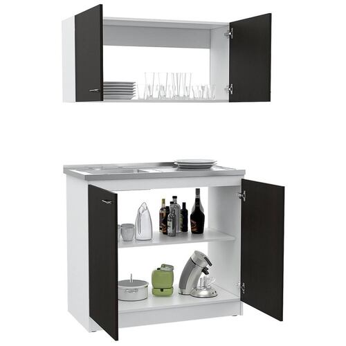 MODULO DE COCINA CON TARJA MODELO NAPOLES MARCA EXCELSIOR COLOR BLANCO CON PUERTAS COLOR CHOCOLATE