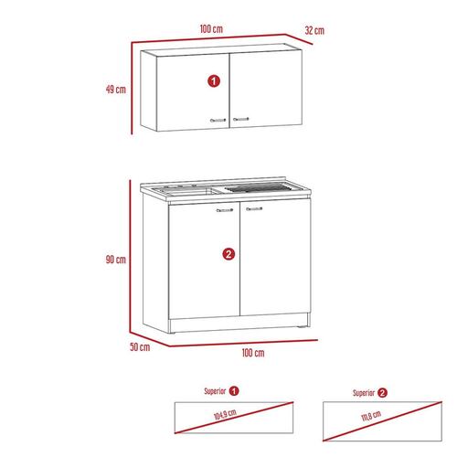 MODULO DE COCINA CON TARJA MODELO NAPOLES MARCA EXCELSIOR COLOR BLANCO CON PUERTAS COLOR CHOCOLATE