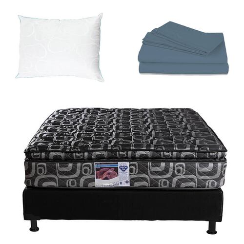 Colchón Matrimonial Spring Air Morgan Con Box Negro, Sábanas y Almohada Oso
