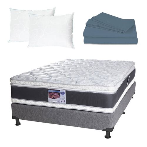 Colchón King Size Spring Air Jupiter con Box Dicasa Gris, Juego de Sábanas y 2 Almohada de Osos