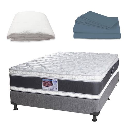 Colchón King Size Spring Air Jupiter con Box Dicasa Gris, Juego de Sábanas y Protector de Colchón
