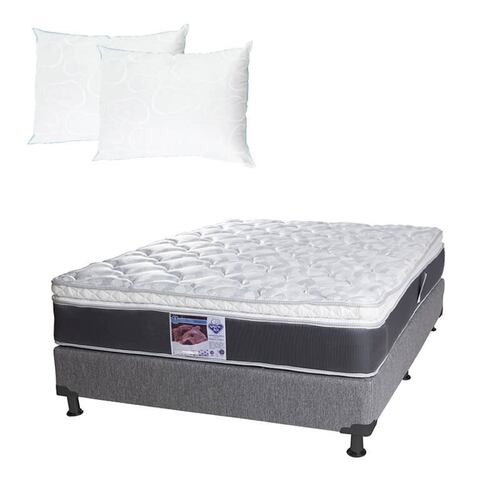 Colchón Queen Size Spring Air Marte con Box Gris y 2 Almohadas Osos