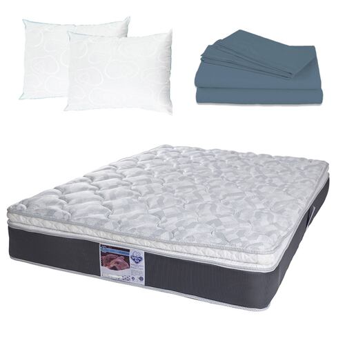 Colchón Queen Size Spring Air Marte con Box Dicasa Gris, Sábanas y 2 Almohadas Osos