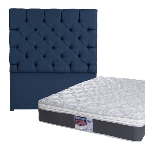 Colchón Queen Size Spring Air Marte Con Cabecera Dicasa Capri Lino Azul