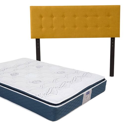 Colchn Queen Size Restonic Trust Con Cabecera Bilbao Alessa Mostaza