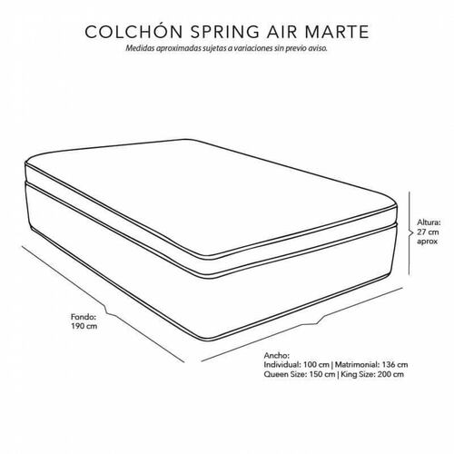 Colchón Queen Size Spring Air Marte Con Cabecera Lugo Gris Carbon