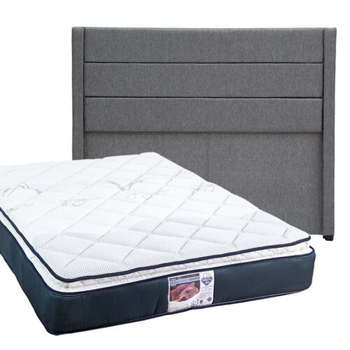 Colchón Queen Size Spring Air Monaco Con Cabecera Lugo Gris