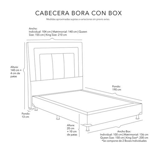 Cabecera Individual Dicasa Bora con Box Beige