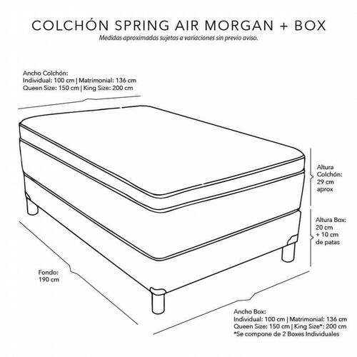 Colchon King Size Spring Air Morgan con Box y Almohada 2 Pack