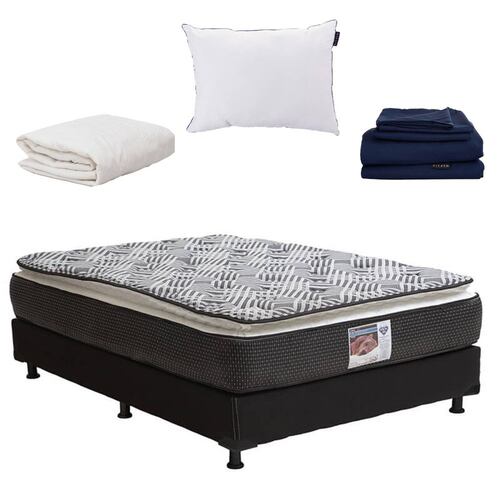 Colchón Queen Size Spring Air Omega con Box, Almohada One, Sabanas y Protector