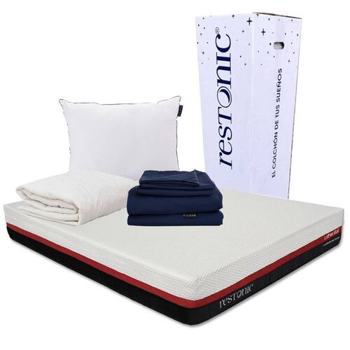 Colchón Queen Size Restonic Roll con Almohada One, Sábanas Softy y Protector
