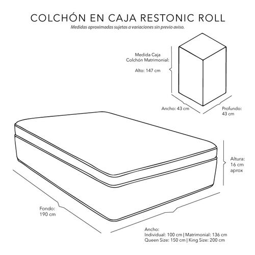 Colchón Queen Size Restonic Roll con Almohada One, Sábanas Softy y Protector