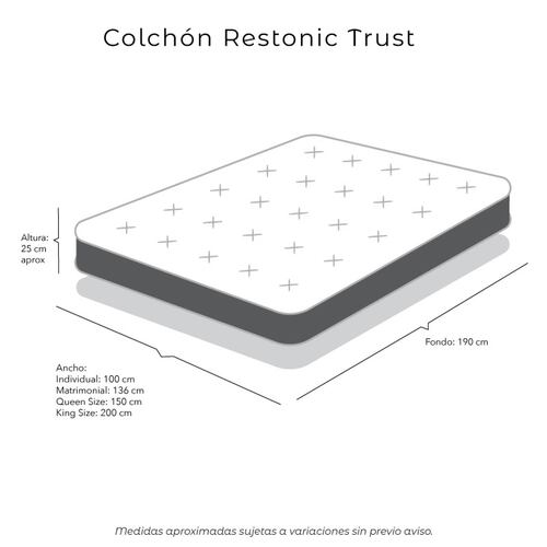 Colchón Queen Size Restonic Trust con Almohada y Protector