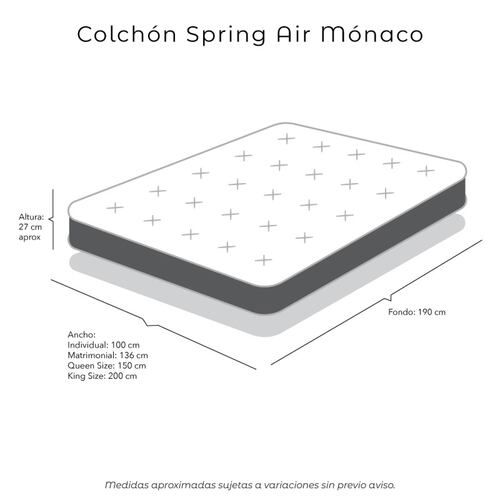 Colchón Individual Spring Air Monaco con Cabecera Dicasa Logan Lino Azul
