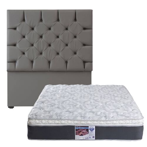 Colchon Queen Size Spring Air Marte con Cabecera Calgary Gris Rata