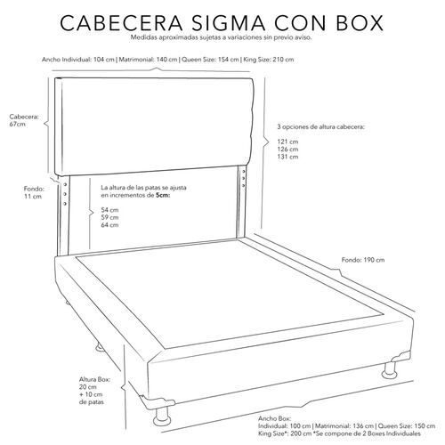 Cabecera Matrimonial Dicasa Sigma con Box Gris Oscuro