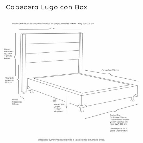 Colchon Matrimonial Spring Air Omega Con Cabecera Lugo y Box Gris Oscuro