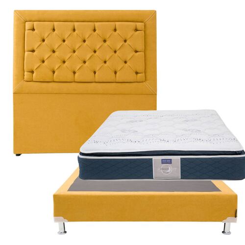 Colchon Matrimonial Restonic Trust Con Cabecera Mary y Box Mostaza