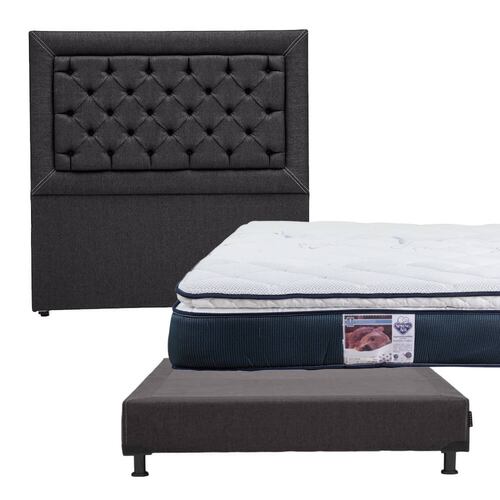 Colchon Matrimonial Spring Air Monaco Con Cabecera Mary y Box Gris Oscuro