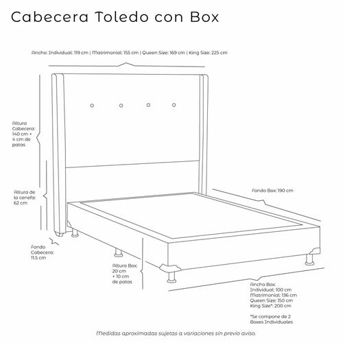 Colchon Matrimonial Spring Air Morgan Con Cabecera Toledo y Box Palo de Rosa