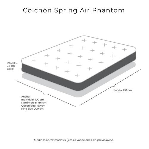 Colchon Matrimonial Spring Air Phantom Con Almohada Oso, Protector y Sabanas